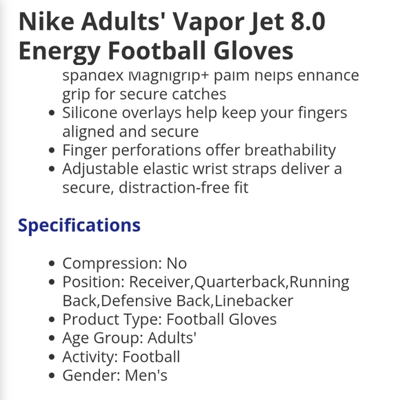 Nike Adults Vapor Jet 8.0 Energy Football Gloves - Picture 8 of 8